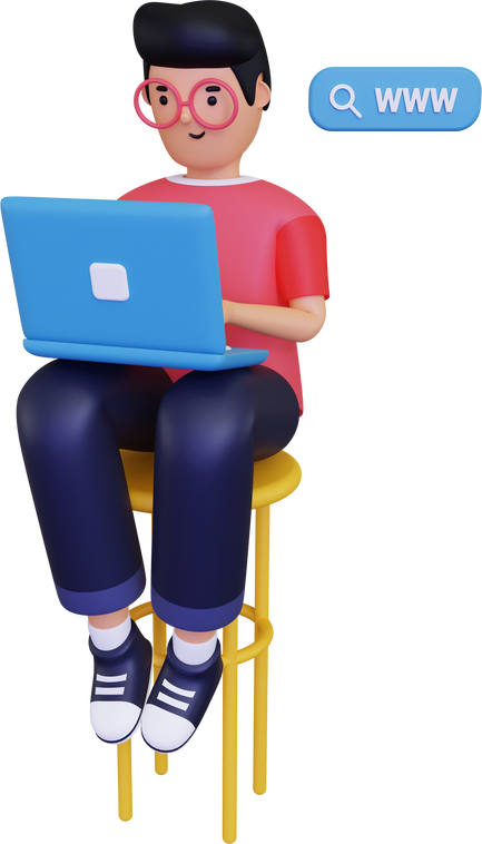 Man browsing using laptop 3D Illustration